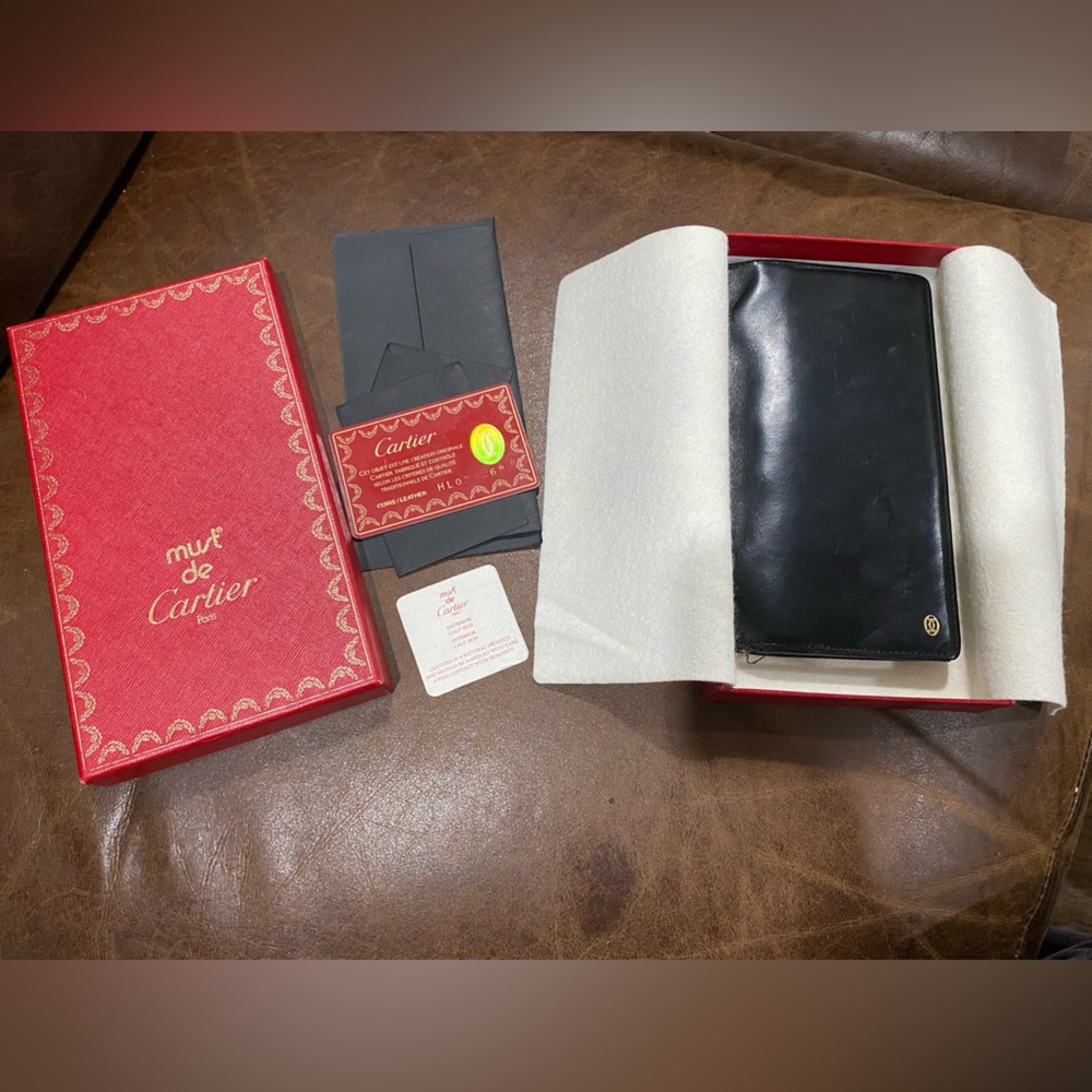 REHAB PROJECT(usable) Vintage Cartier Black Calf Leather Wallet set